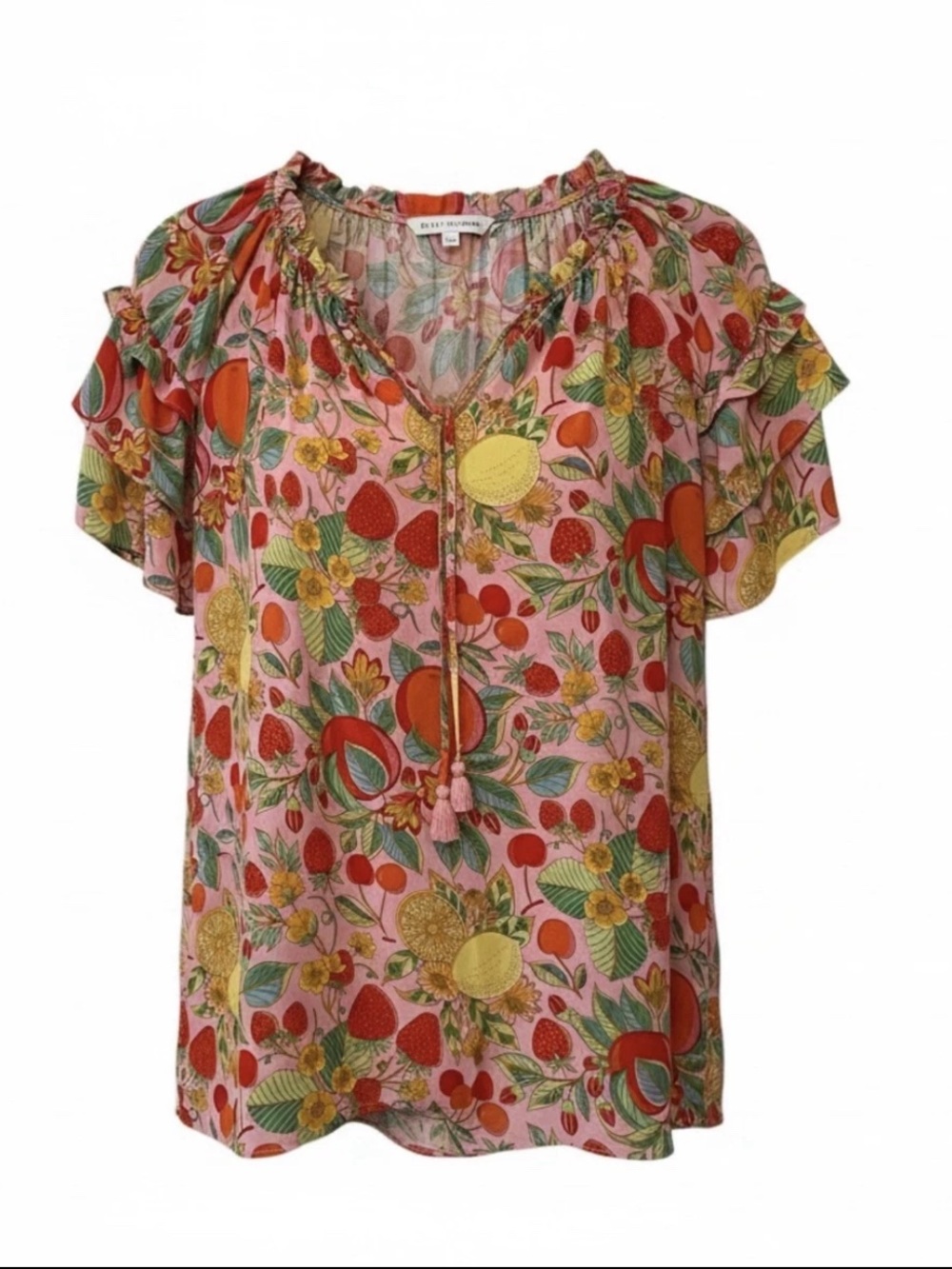 Rose And Olive Size 1X Flutter Sleeve Novelty Fruit Print Spring  Colorful